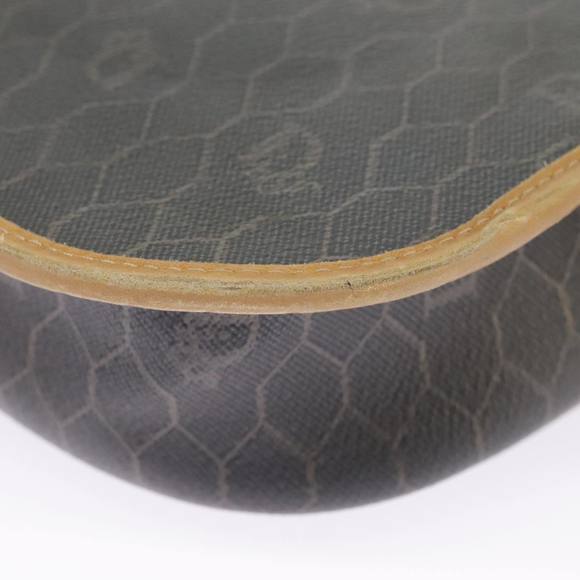 Christian Dior Honeycomb Canvas Shoulder Bag PVC Leather Beige Gold Auth bs18673